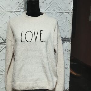 Rae Dunn Cream Sweater with 'Love' Design
